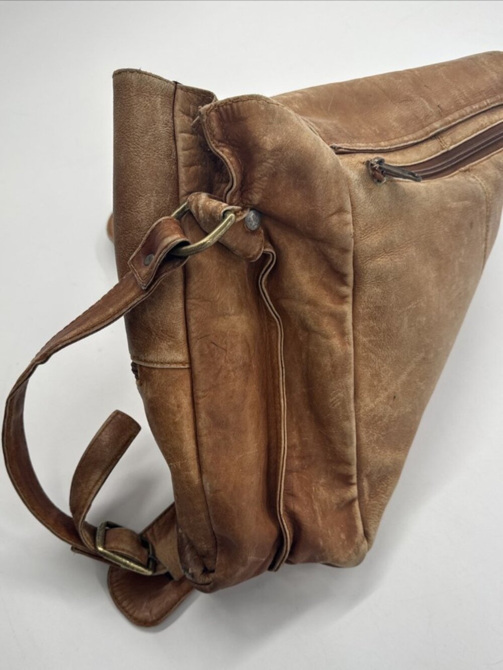 Boulder Ridge Messenger Bag Tan Cowhide Leather Plaid Lined Pockets Distressed - Picture 8 of 16